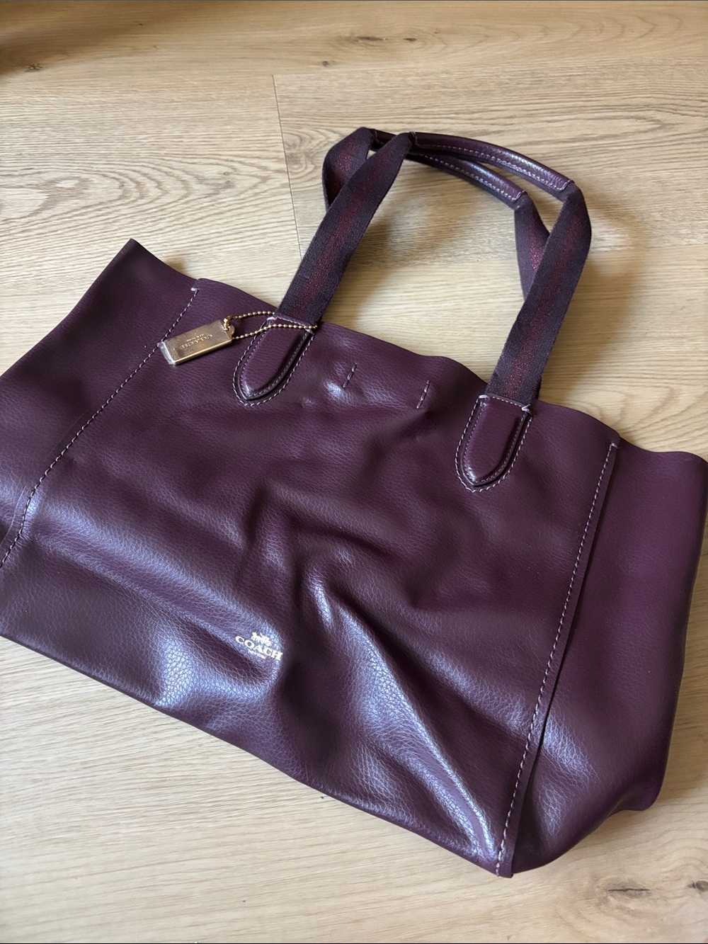 Coach Plum Leather Tote with Signature Strap